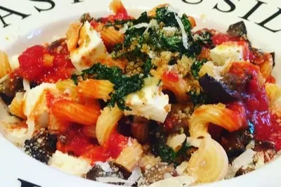 CAVATAPPI WITH SWEET & SPICY SAN MARZANO SAUCE, EGGPLANT & BUFFALO MOZZ