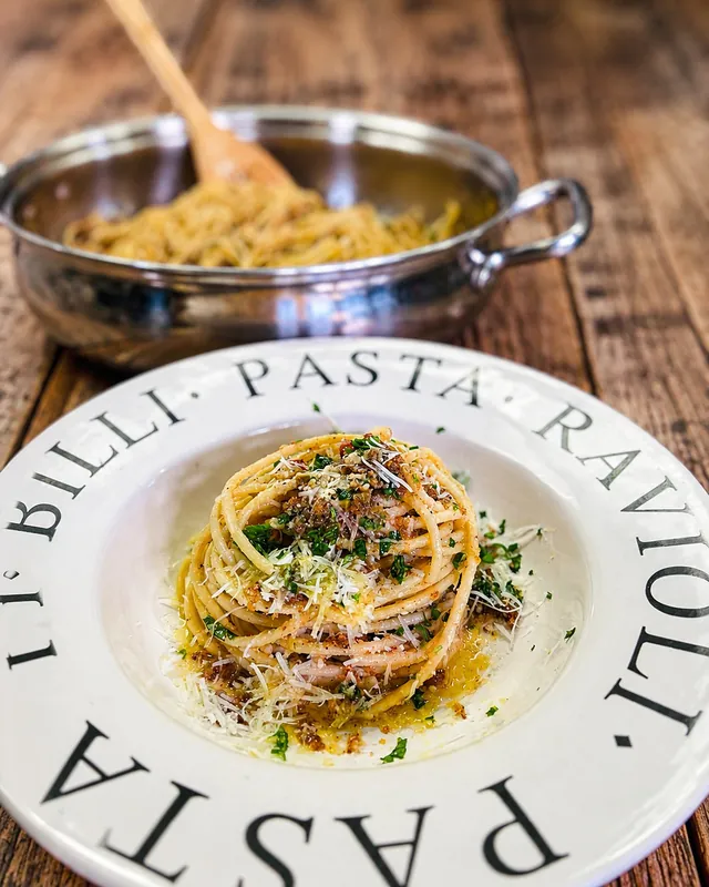 BUCATINI WITH HOT CHERRY PEPPERS, TOASTED BREAD CRUMBS & ANCHOVIES