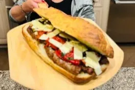 ITALIAN SAUSAGE SANDWICH W/ ROASTED PEPPERS & PROVOLONE