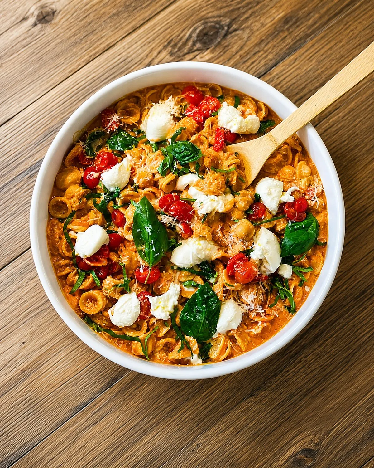 ORECCHIETTE PASTA WITH PINK VODKA SAUCE, TOMATOES & BURRATA