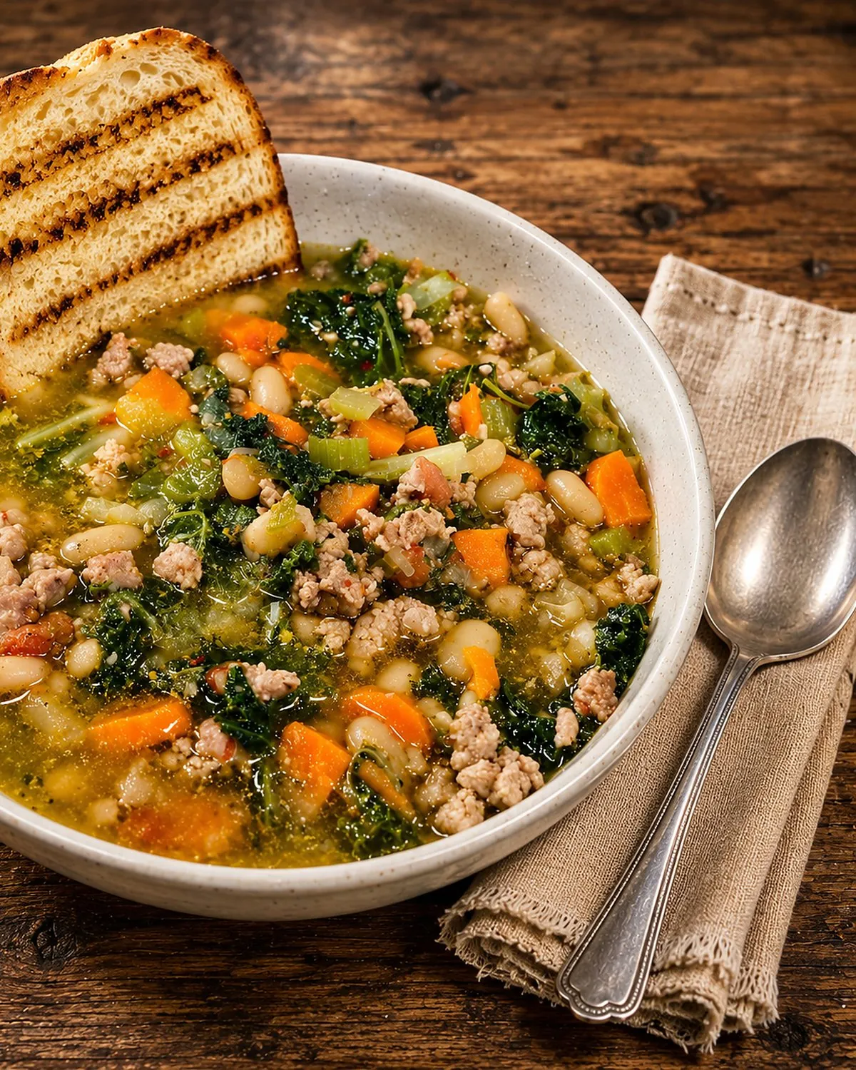 Tuscan Sausage, White Bean & Kale Soup
